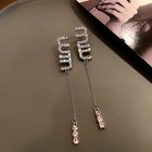 Women s Fashion Pendant Earrings Rhinestone Letter Long Alloy Ear Studs Gift