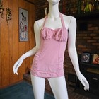 Vtg 50s Pink Ruched Sea Nymph Bombshell Halter Swim Bathing Glamour Suit Xs s