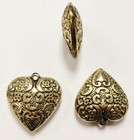 3 Vintage Antique Gold Heart Floral Scroll 31mm  Acrylic Puffed Pendants 1587