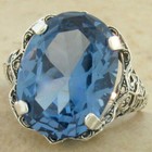 Chunky Antique Style 925 Sterling Silver 10 Ct Sim Aquamarine Ring Size 5   939