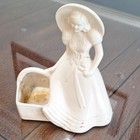 White Ceramic Figural Lady Planter  1940s  Victorian Theme  Mid-century Mpn 954