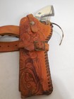 Vintage 1950s Hubley Cowboy Cap Revolver Pistol W embossed Leather Holster