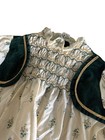 Vintage T4 Girls Smocked Velvet Green Dress Floral Beige