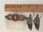 Comb  1pcs Silver 1970s Comb Hair Clip With Rhinestone   Pair Of Leaf Earrings