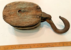 Maritime Wooden Double Sheave Ship Block Tackle Pulley Iron Hook 17 Inchs 16 Lbs
