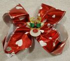 Jojo Siwa Large Hair Bow Christmas holiday Red white Hearts And Reindeer Center