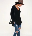We The Free Black Thermal Catalina Long Sleeve Top Womens Sz S Waffle Knit