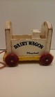 Vintage Wooden Dairy Wagon Pull Toy Playskool 1950s