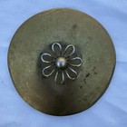 Vintage 1950s  Ice Bucket Glass Gold Stripes Flower Lidded Mcm