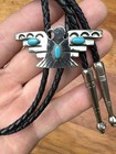 Stunning Vintage Western Multi Turquoise Nickel Silver Thunderbird Bolo Tie