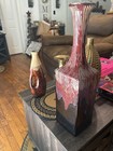 Vintage Mcm Oxblood Drip Glaze Pottery Vase 22 Inch Tall Ribbed Studio Art