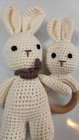 Crochet Bunny Baby Toy Set Wooden Ring Rattle Soft Neutral Nursery