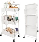 3-tier Folding Rolling Utility Cart With Wheels  Foldable Storage Cart Organi   