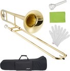B Flat Alto Slide Trombone Brass Trombone W  Gold Laquer Mouthpiece Case Gloves