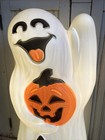 Blow Mold Halloween Ghost With  Black Cat Pumpkin Light Up Usa Made 34   