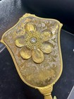 Vtg Ornate Table Top Wall Mirror Gold Leaf Tone Filigree Gem Stones Vanity Rare