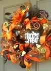Halloween Front Door Wreath W  Lights Large 24  Handmade Deco Mesh Decoration