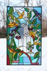 20  X 34  Stained Glass Window Panel Morning Glory Flower Frog Hummingbird Pond