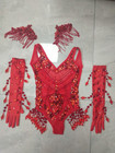 Sexy Dance Costume Rhinestones Fringe Mesh Bodysuit Gloves Stage Wear Outfits