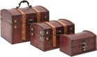 Treasure Chest Storage Boxes - Dark Brown Wood  Antique Style  Set Of 3 - Pir   