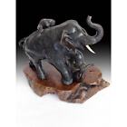 Antique Japanese Meiji Bronze Tigers Elephant Okimono Statue Genryusai Seiya          