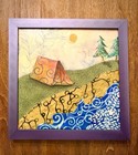 Vibrant Vtg Framed Rustic Batik Fabric Wall Art Summer Vibes Coastal Beach Ocean