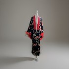 Handmade Japanese Kimono Robe Dress Red Floral On Blqck With White Lining