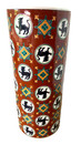 Vintage 70s Chinoiserie Ceramic 14  Cylinder Vase   Terracotta Foo Dog Chinese