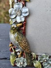 Vintage Floral And Birds Enameled Picture Frame Rhinestone Crystals Cottagecore