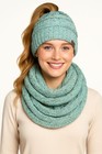 C c 2pc Women s Confetti Messy Bun Ponytail Ribbed Beanie And Scarves Set