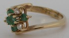 Fine Vintage 14k Solid Yellow Gold  Diamonds   Emeralds Cluster Designer Ring 