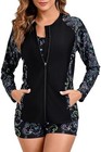 Women   s 3 Piece Long Sleeve Rash Guard With Built In Bra Zip Swim Shirt With 