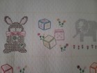 Vintage 80   s Embroidered Handmade Quilted Baby Blanket 57 X 40 Wall Hanging
