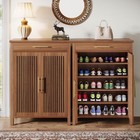 5-tier Shoe Cabinet Shoe Storage Rack Organizer With Louvered Doors And Drawer
