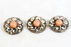 Ornate Victorian Pink Coral   Rhinestone Button Lot 3 Hand Painted Floral 24mm