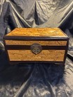Vintage Chinese Hand Carved Camphor Wood Jewelry Box Foo Dog Shishi Lotus 9 x5 