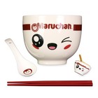 Maruchan Ramen Noodle 4 Piece Bundle Ceramic Bowl Spoon Gift Set New