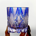 Whisky Glass Tumbler Japanese Style Edo Kiriko Glass Hand Cut To Clear 9oz Blue