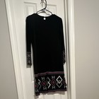 Tory Burch 100  Silk Knit Shift Dress Long Sleeve Geometric Zip Black S
