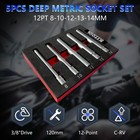 5pcs Deep Metric Socket Set  3 8-inch Drive Socket  12pt 8-10-12-13-14mm - Ex   