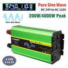 2000w 4000w 24v To 110v Pure Sine Wave Power Inverter With 4ac 4usb Remote Green