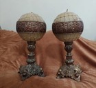 Vintage Set Of Two Antique Brass Claw Footed 5 Inch Candle Holders With Candles