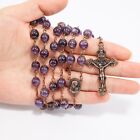 Amethyst Beads Rosary Beaded Necklace Stone Bead Holy Soil Medal   Cross