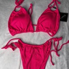 Zaful Hot Pink Ribbed Bikini Set Women   s L   2 Piece Tie String Triangle Swim