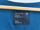 American Eagle Women s Solid Blue Sheer Cotton Scoop Neck Long Sleeve Shirt M