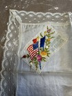 Antique World War I Silk Handkerchief  Embroidered Souvenir De France Lace Edge