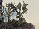 Pewter Wizard Dragon Figurines With Purple Amethyst Geode Fantasy Diorama