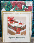 Bardwil Linens Christmas Tablecloth 70  Round Ribbon Poinsettia Holly New