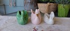 Set Of 3 Vintage Porcelain Ceramic Swan Figurines White Green Pink