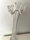 Vintage Clear Glass Fluted Ruffled Edges Swung Tall Bud Flower Vase 15 In Height